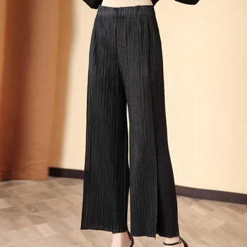 

Pants Women Plus Size Stretch Miyake Pleated 2020 Summer High Waist Solid Color Casual Ankle-Length Pants For Women 45-75kg