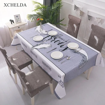 

Eating Desk Table Cloth Rectangular Carpet Waterproof Grey Boho Feather Pattern Linen Tablecloth Living room Dining Table Cover