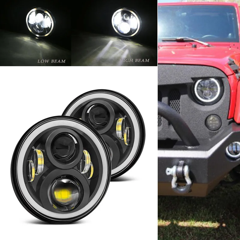 Светодиодные фары с желтым кольцом 2 шт. 7 дюймов для lada niva 4x4 DRL Halo ваз 2101 Jeep Wrangler