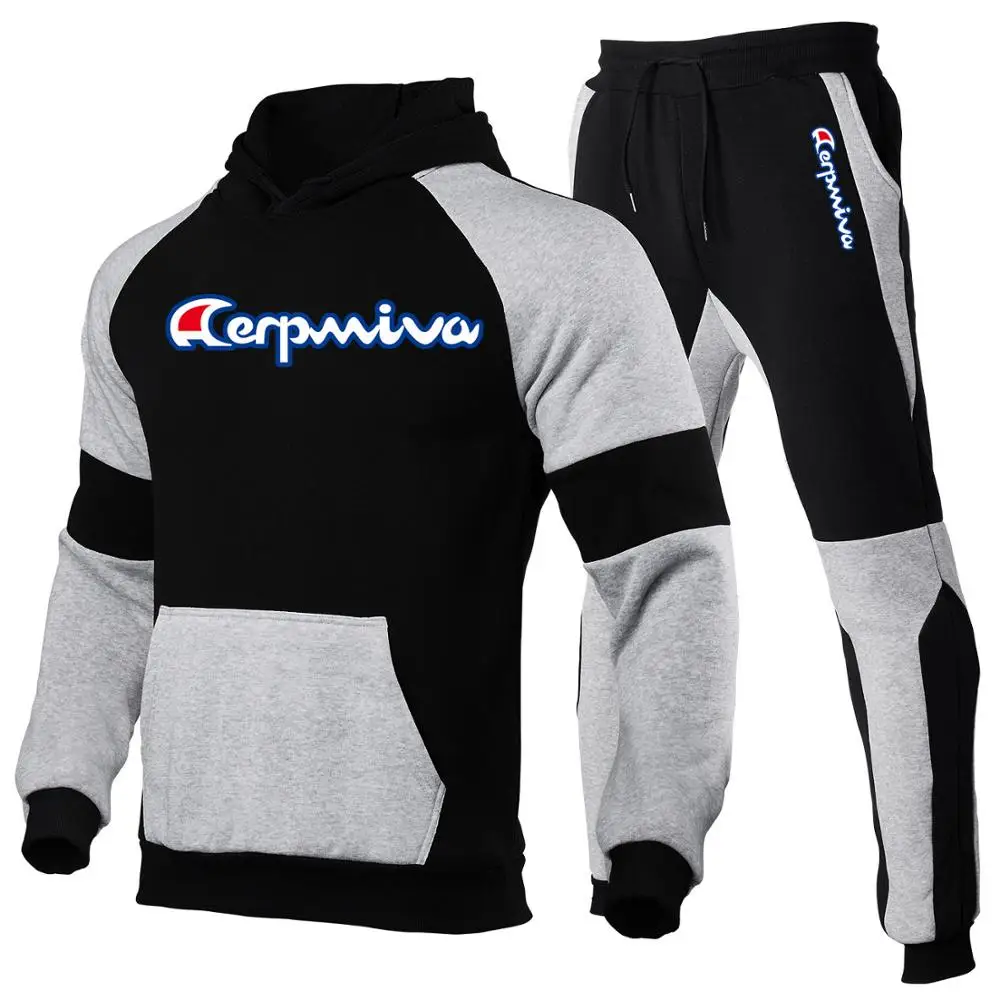 

2 Sets Tracksuit Men Autumn Winter Hooded Sweatshirt Drawstring Outfit Sportswear 2020 Male Suit Pullover Two Piece Set Casual