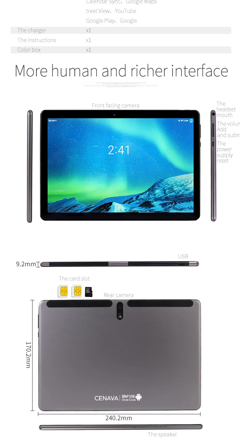 CENAVA-BM108-4G Android 9,0 4GB Ram 64GB Rom10.1 дюймов 4G планшетный ПК 800*1280 ips 6000mAh bluetooth 5,0