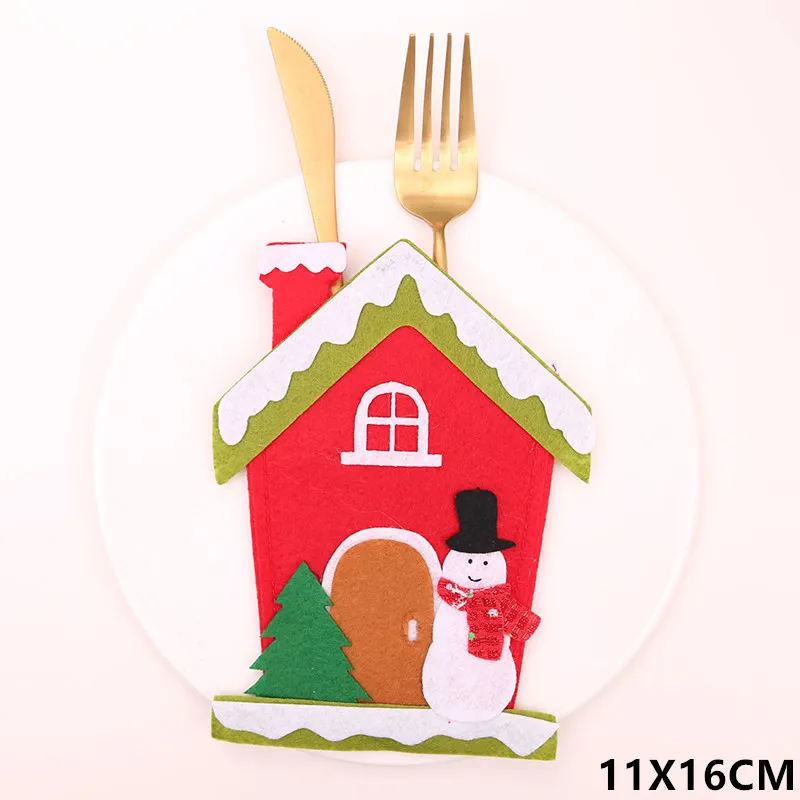 28-Snowman house Рождественские украшения для столовые приборы для дома нож, вилка, набор симпатичная Рождественская шляпа инструмент для хранения столовых приборов держатель сумка на год подарки - Цвет: 28-Snowman house