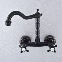 Kitchen Wet Bar Bathroom Vessel Sink Faucet Black Oil Rubbed Brass Wall Mounted Swivel Spout Mixer Tap Dual Cross Handles msf742
