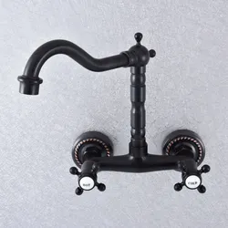 Kitchen Wet Bar Bathroom Vessel Sink Faucet Black Oil Rubbed Brass Wall Mounted Swivel Spout Mixer Tap Dual Cross Handles msf742