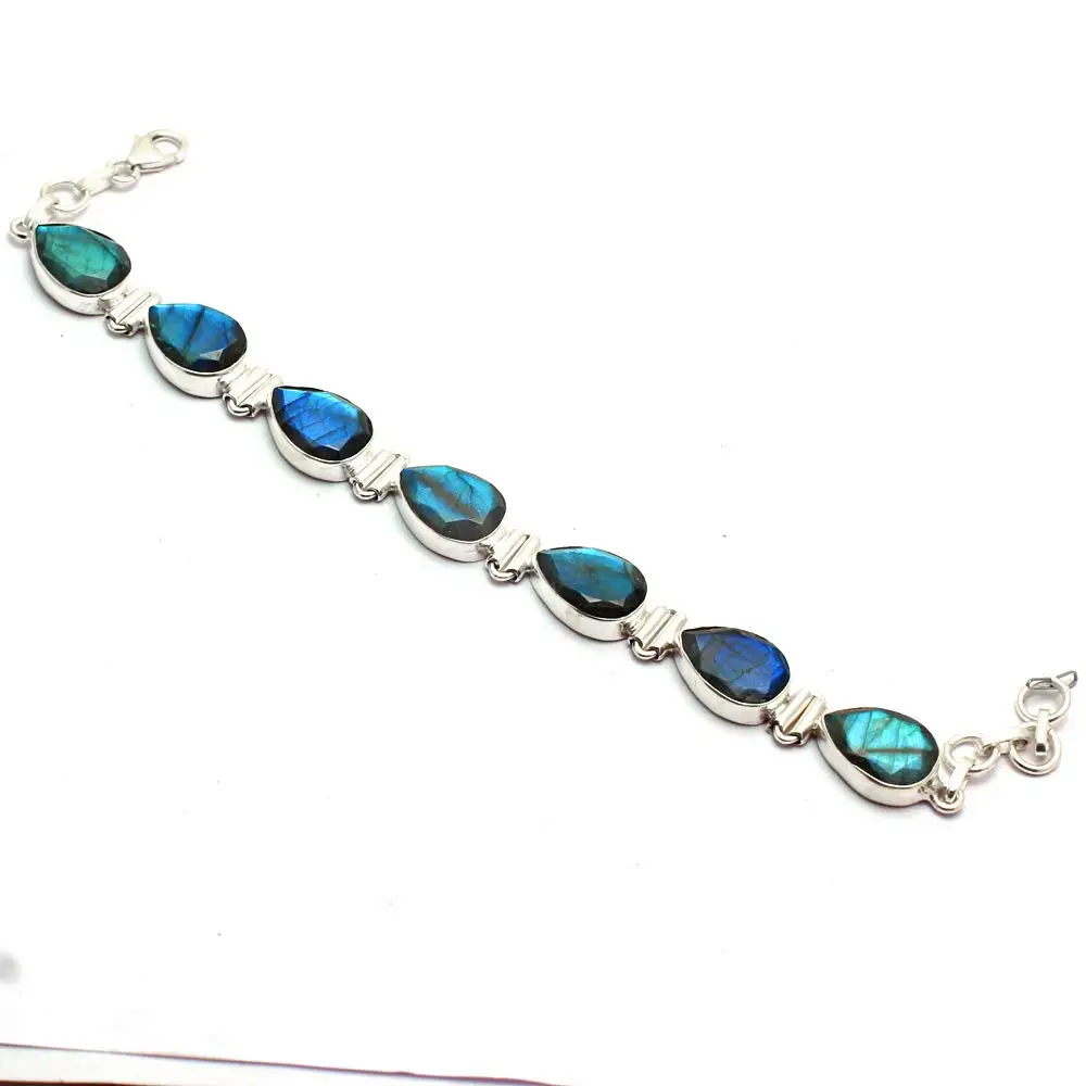 

Genuine Faceted Labradorite Bracelet 925 Sterling Silver, 19.5 cm, 2SBR0159