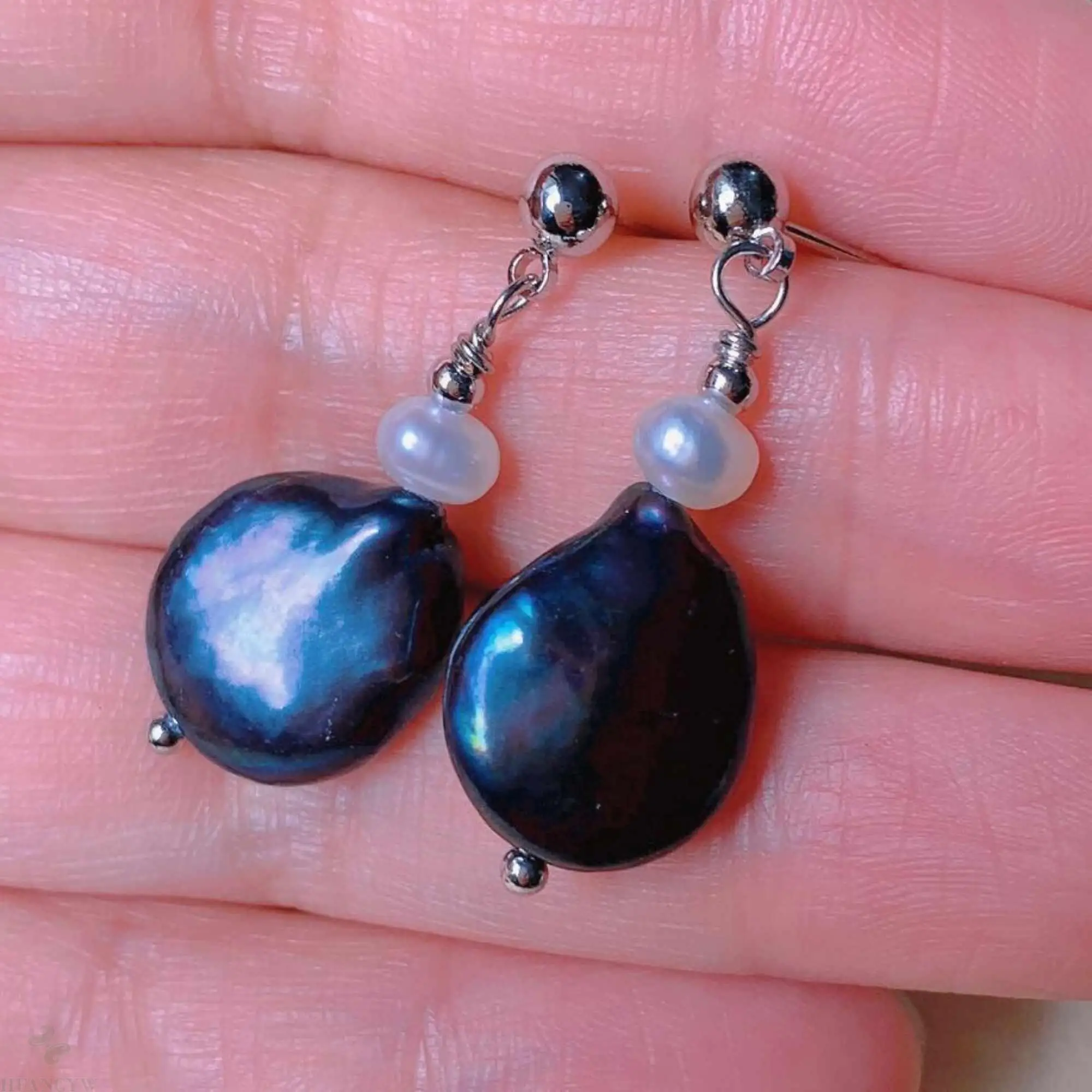 

Natural Baroque black Pearl eardrop silvering Earrings Gift Thanksgiving Wedding Cultured Easter Diy New Year Freshwater