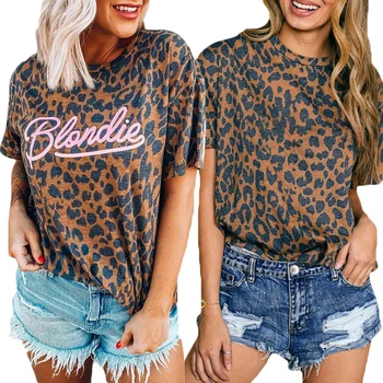 

Plus Size T Shirt Women Short Sleeve O Neck Letter Top Lady Tshirts Summer Leopard Regular harajuku shirt Clothes