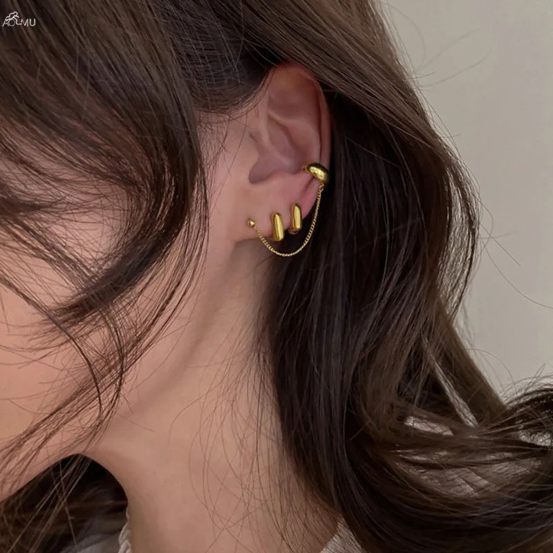 AOMU корейские Модные Винтажные простые металлические серьги Геометрические