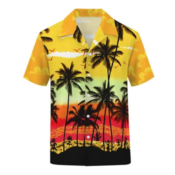 

Palm Tree Printed Men’s Hawaiian Shirt Summer Casual Short Sleeve Shirts For Mens Button Tops Holiday Clothes Beach Tees Shirt