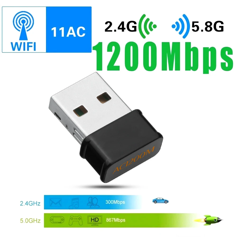 USB 2,0 1200 Мбит/с Wifi адаптер двухдиапазонный 5,8 ГГц 2,4 ГГц 802.11AC RTL8812BU Wifi антенна ключ сетевая карта для ноутбука Настольный