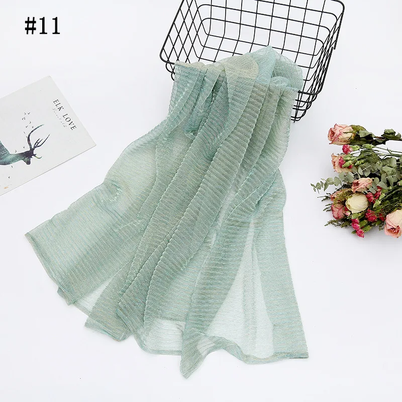 Women's Muslim light summer breathable crumpled gold silk pure color tulle scarf Baotou scarf hijab lady solid female hijab_voghion.com