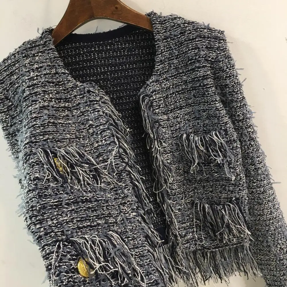 Новинка 2019FW winner, Высококачественная Женская твидовая куртка с кисточками, пальто, женская повседневная верхняя одежда, пальто ddxgz2