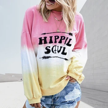 

2019 Autumn Fashion Gradient Color Print Hoodies Women Sweatshirt Sexy O Neck Long Sleeve Pullover Female Tracksuit Tops 5XL