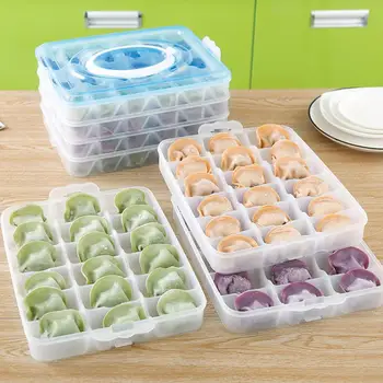 

Portable 4 Layers Non-stick Storage Box with Lid Handle for Refrigerator Dumplings Preservation