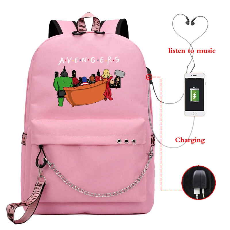 Женский рюкзак мстители Супер рюкзак для друзей Mochila Feminina Usb зарядка школьные сумки для девочек-подростков рюкзак для путешествий - Цвет: 810-JX-marvel  6