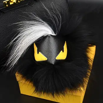 

Classic Real Fur Keychain little monsters' With Leather Bag Charm Holder For Car Pendant Fluffy Luxury Accessories Keychains