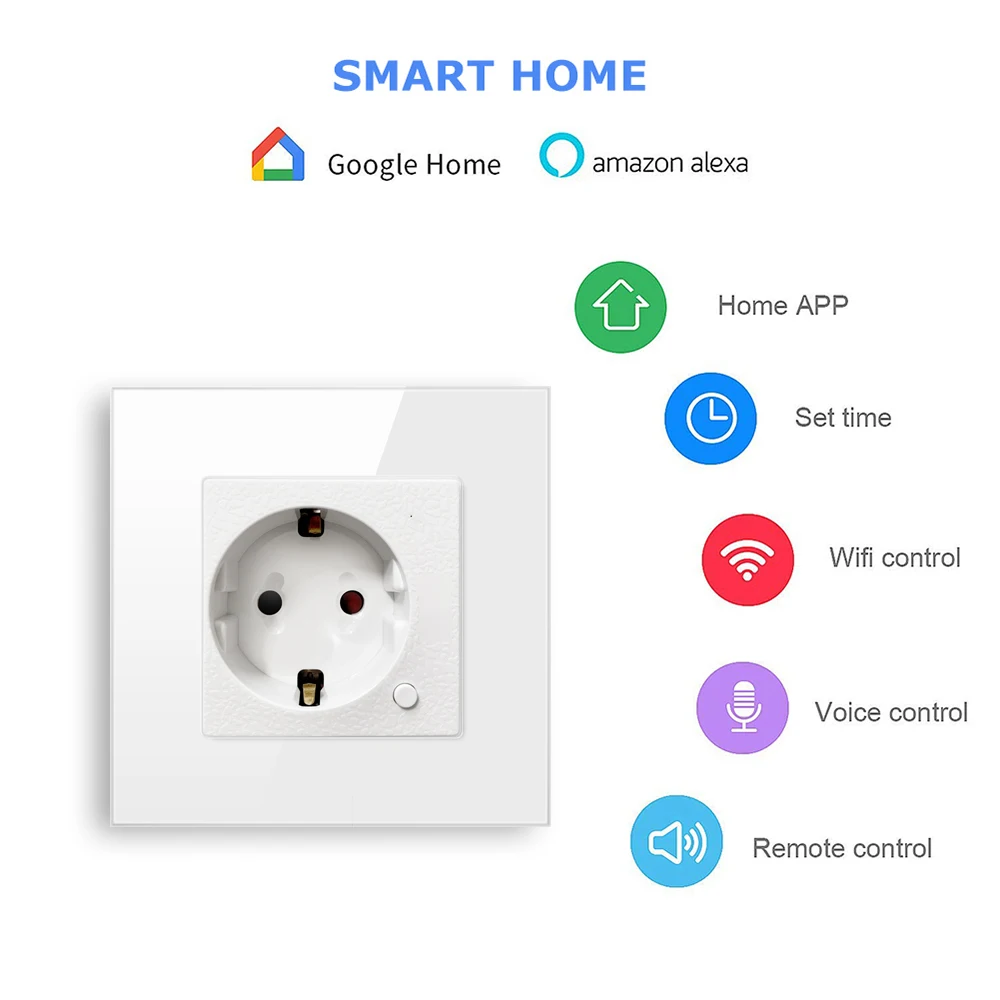 AVATTO Tuya 16A EU WiFi Smart Wall Outlet with Luxury Glass Panel, Smart Life APP Wall Socket works for Google Home, Alexa