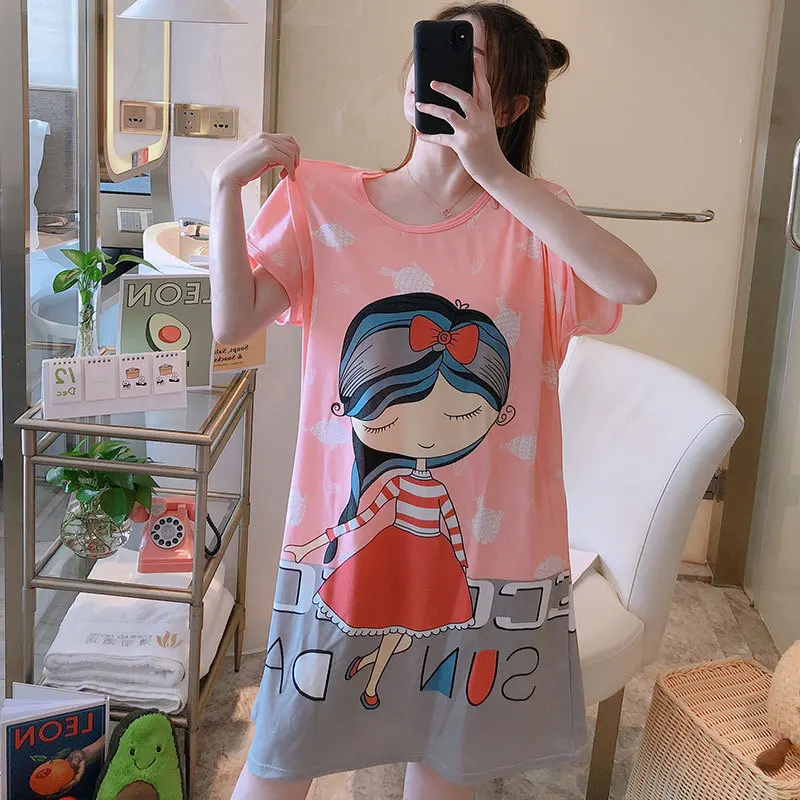 Women nightgowns Women nightdresses Sleeping dress Plus Size Summer Loose Women Nightdress Short Sleeves Cute Cartoon Sweet Casual Sleepwear for Girls