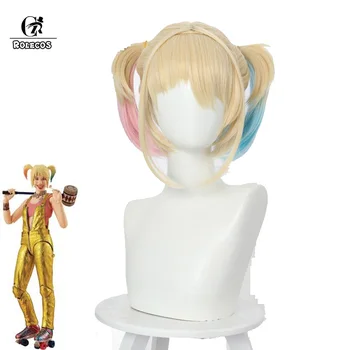 

ROLECOS Anime Birds of Prey Cosplay Harley Quinn Gradient Short Ponytail Cosplay Hair Synthetic Hair Cosplay Hair