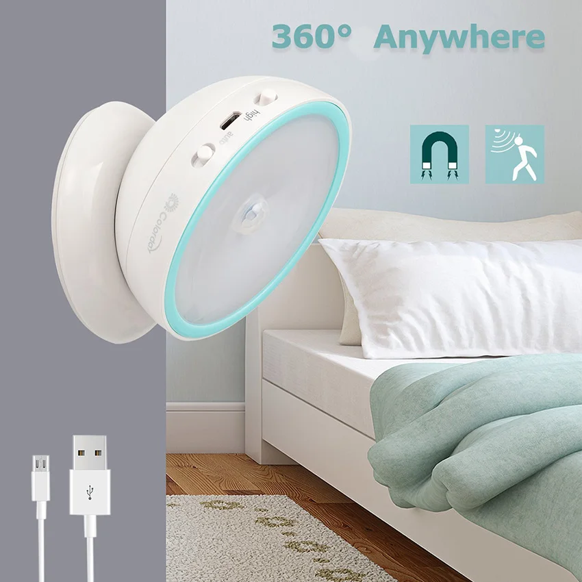 360 Degree Closet Lighting LED Night Light PIR Motion Sensor Magnetic Wall Lamp USB Charging Light For Cabinet Bedroom Stairs dinosaur lamp