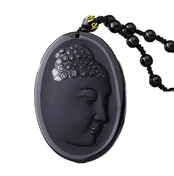 

LETSFUN Fine Jewelry Hand Carved Natural Obsidian Sakyamuni Buddha A Necklace Pendant Free Shipping