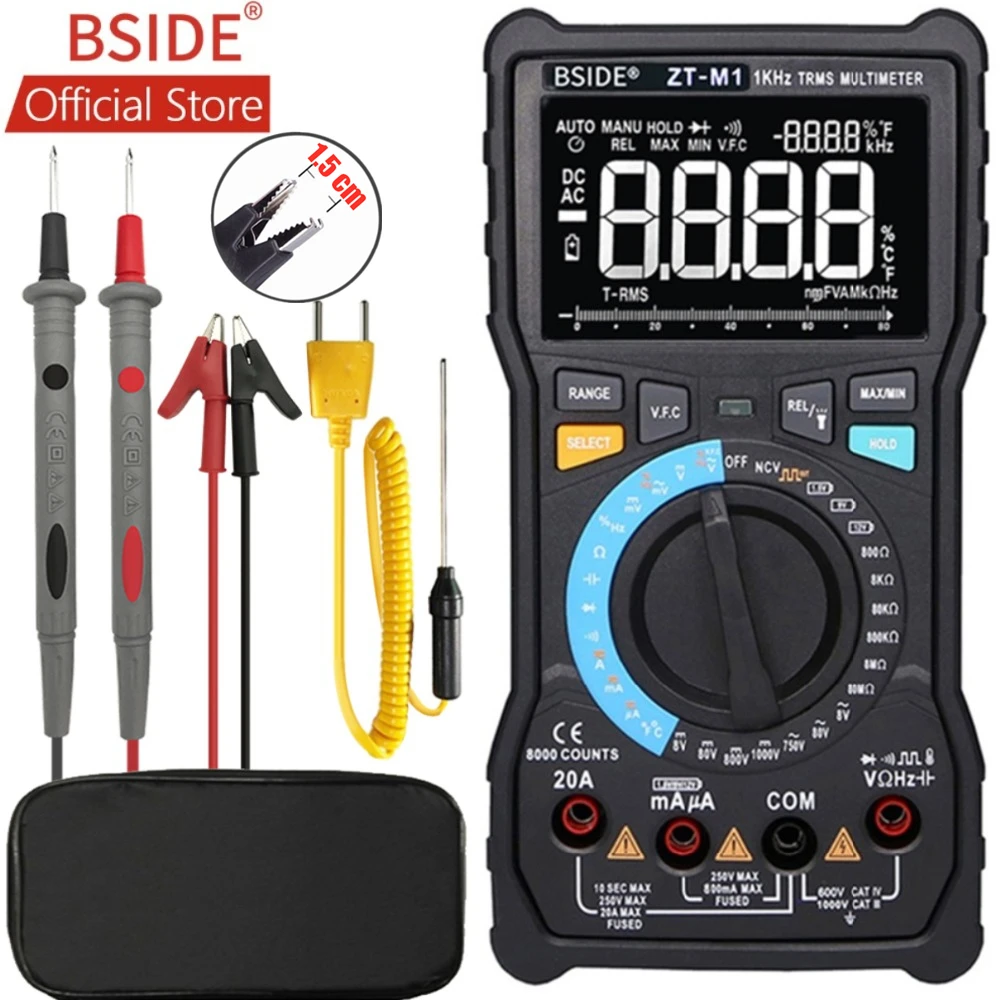 

BSIDE -M1 Auto/Manual Digital Multimeter EBTN Triple Display 8000 Counts Battery Test Voltage VFC Output Tester