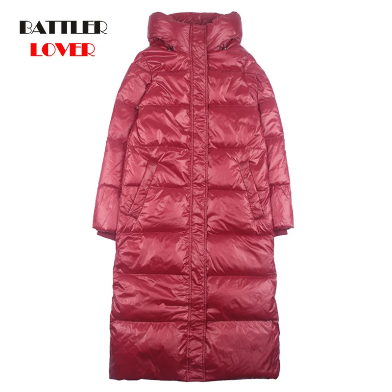 

Fashion White Duck Down Jacket For Women 2021 Long Thick Hoody Down Coat Female Oversized Winter Single Breasted Puffer Overcoat