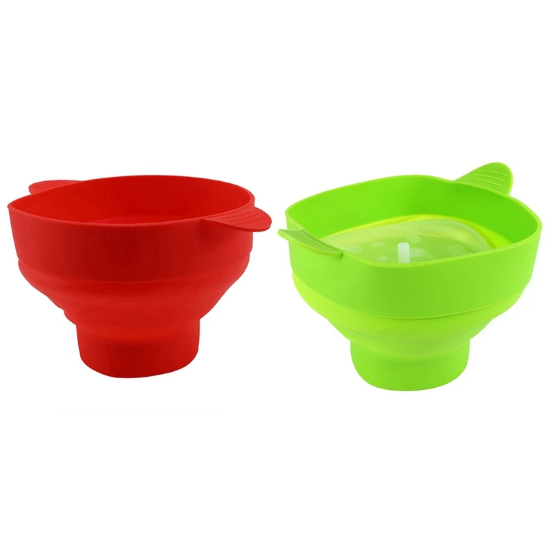 2 Set Microwave Popcorn Popper Collapsible Silicone Bowl with Lid and Handles(Red & Green) | Дом и сад