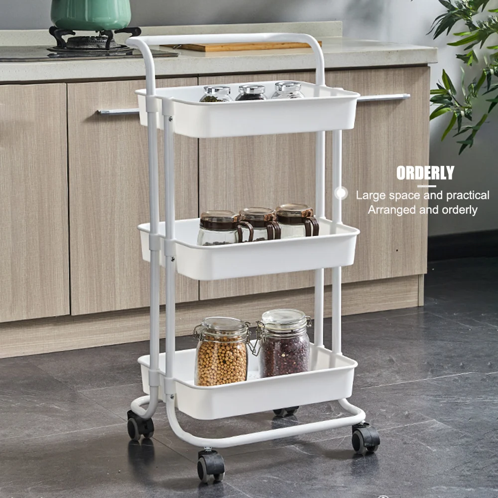 3-tier Rolling Utility Cart Kitchen Trolley Rolling Storage Cart With Lockable Wheel And Handle Kitchen Bathroom Office - Kitchen Islands & Trolleys - AliExpress