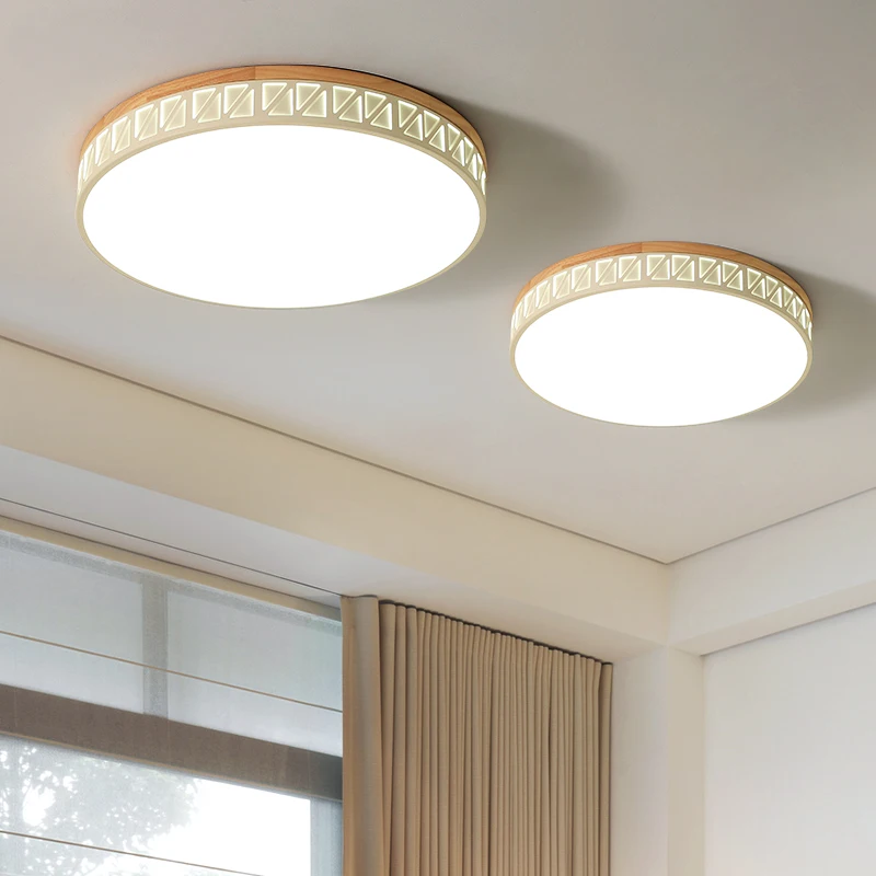 

Round Wood Ceiling light LED Ceiling Lamp Thin 5cm Living Room Lighting With Wooden Edge and For Home Kitchen