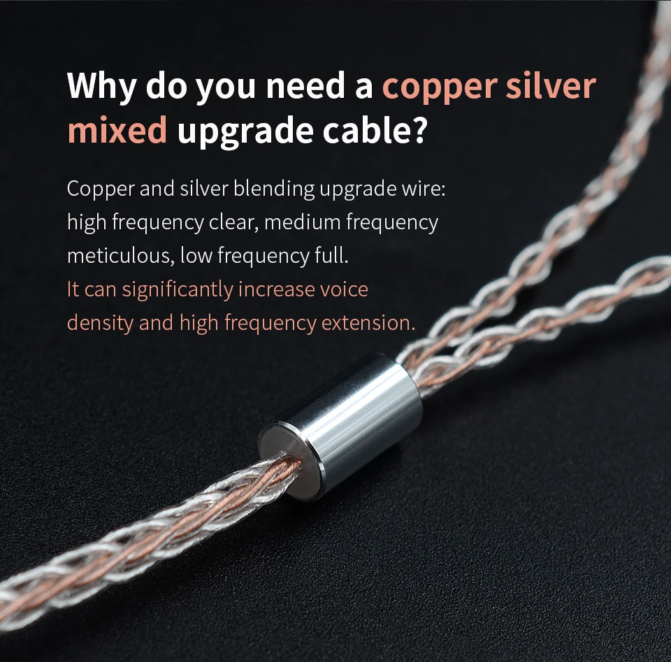 KZ 8 Core медь серебро смешанный Модернизированный кабель 2pin/Mmcx разъем использовать для KZ ZS4/ZS5/ZS6/ZSA/ED16/ZSN/ZST/ES4/ZS10/AS10/BA10