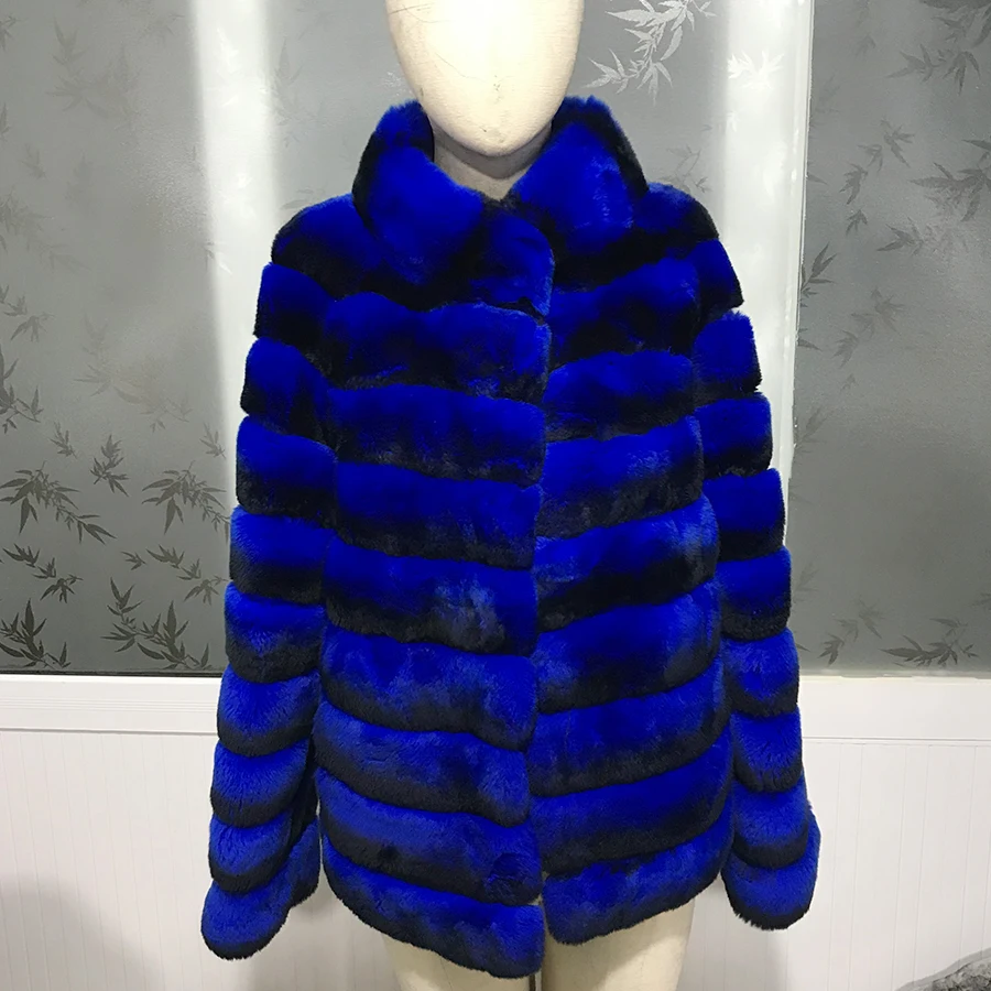 

CNEGOVIK Coat Genuine Rex Rabbit Fur Jacket Winter New Warm Fashion Chinchilla Color Outwear Hot Sale