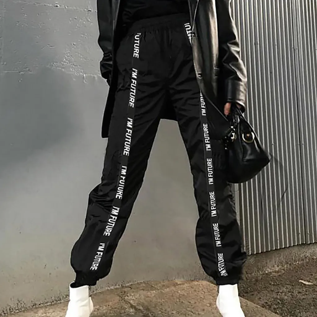 Casual Patchwork Leeter Print Pants Women Black Sport Pants Women Fitness Joggers Women