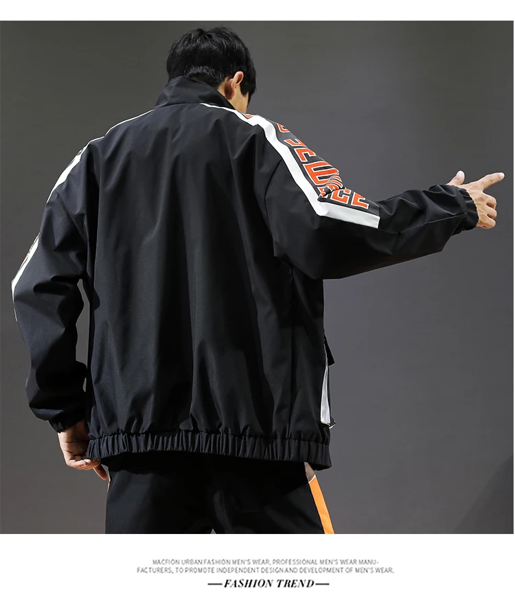 Дропшиппинг осенние мужские мешковатые спортивные топы уличная Лоскутная куртка японская мода повседневные пальто с высоким воротником