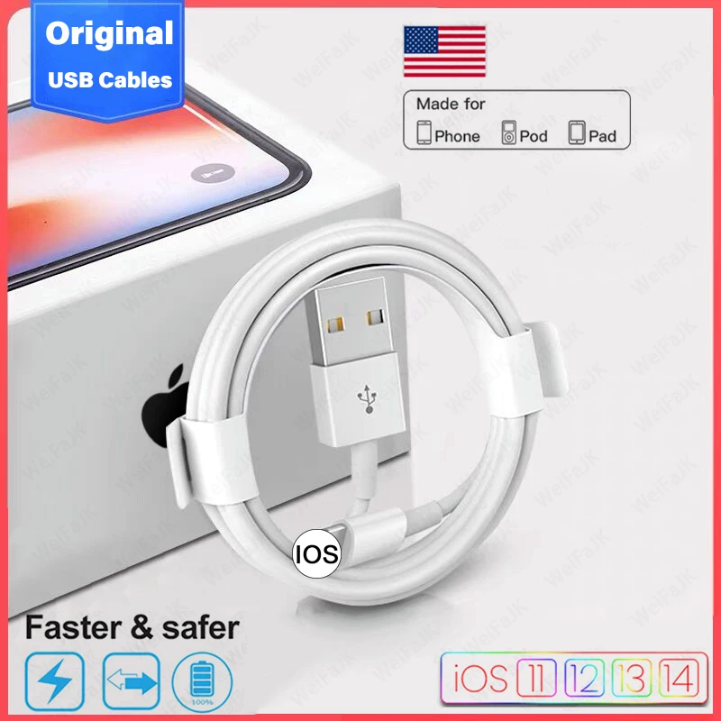 Оригинальный usb-кабель Apple для iPhone 11 12 Pro Max Mini X XS XR 8 7 6 6s Plus 5s 2.4A быстрое зарядное