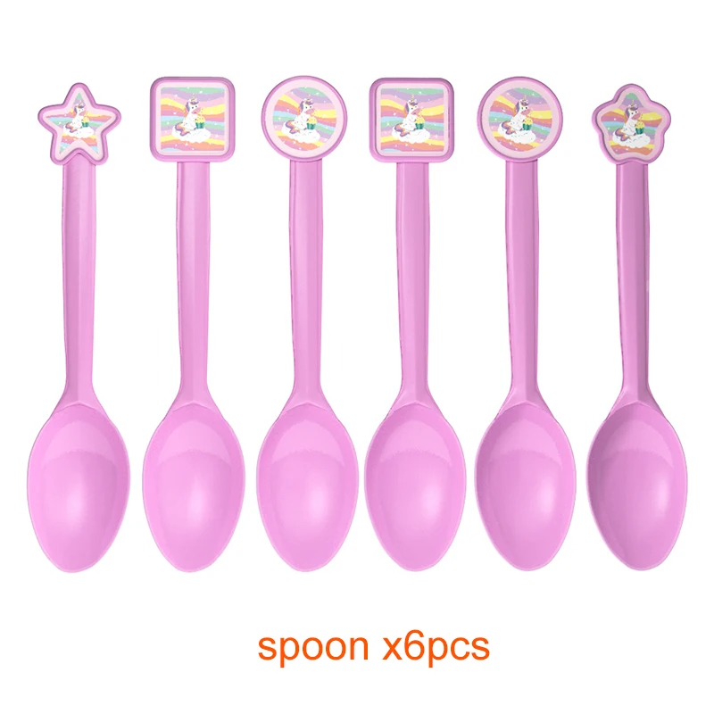 spoon x6pcs Радужный Единорог вечерние украшения одноразовая посуда Набор тарелка соломенная гирлянда для дня рождения украшения Дети взрослый ребенок душ - Цвет: spoon x6pcs