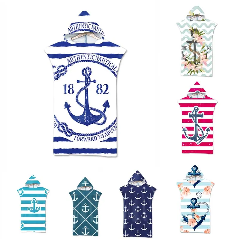 

Anchor bath beach towel with hood microfiber hooded robe towel poncho swimming beach surfing woman bathrobe beachwear