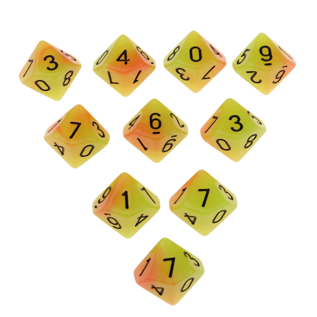 Tabletop Game 10pcs Dungeons Dragons Dice D10 D&D Luminous 1.6cm Multi Dice Set Night Luminous Dice Set