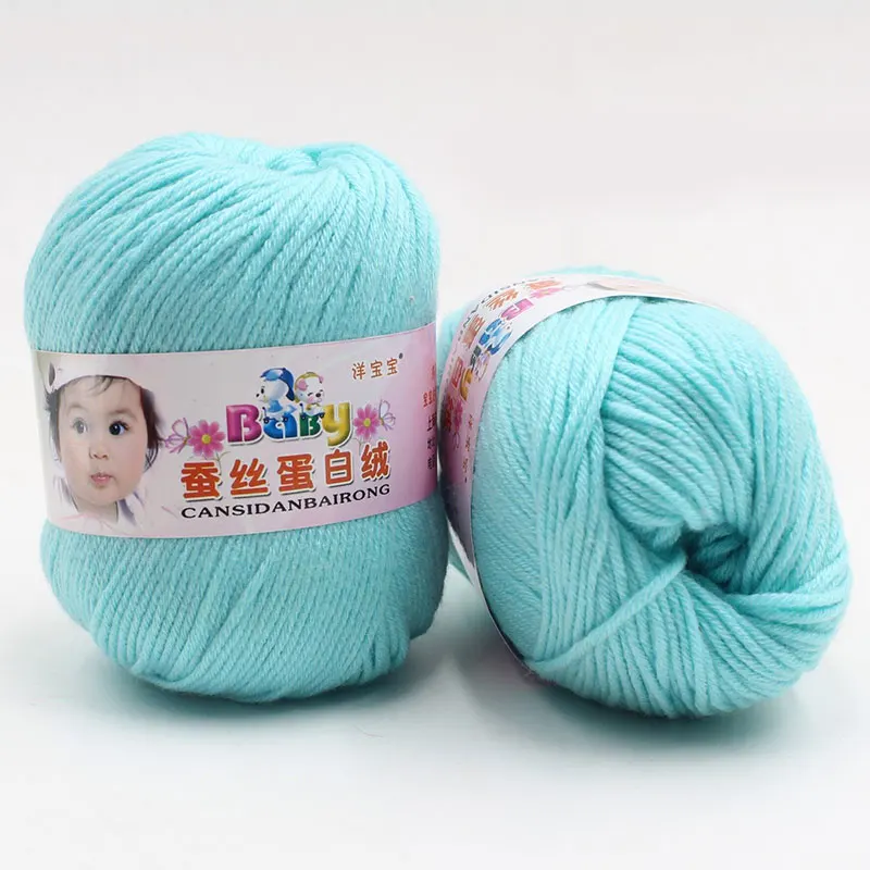Blue Pure Worsted Warm Silk Wool Cashmere Fibe Baby Skein Knitting Woolen Yarn 50g - Цвет: Blue
