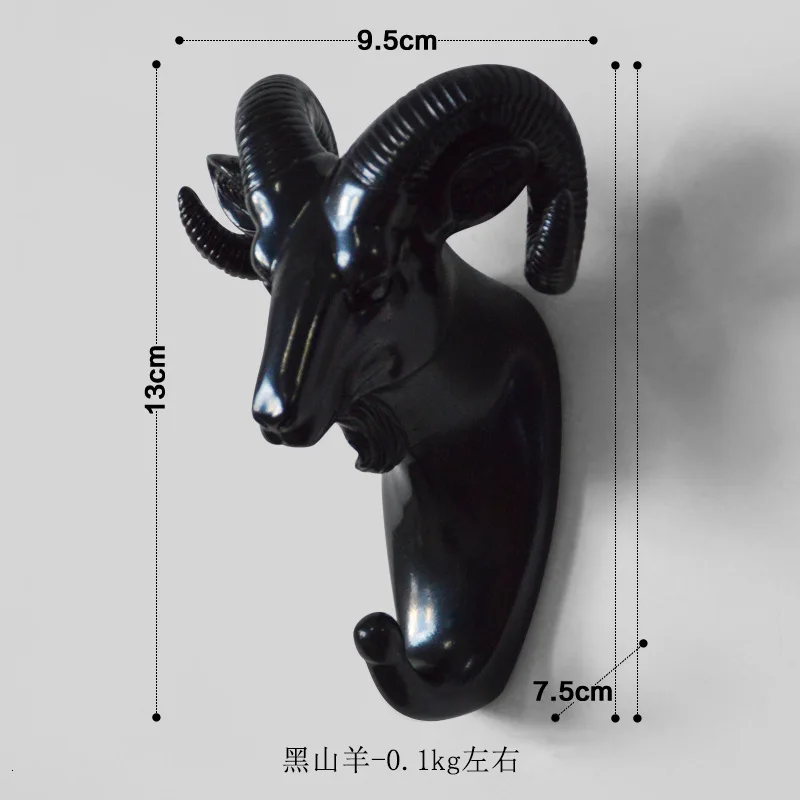 Black Goat Модные крючки в форме животных, олени, стопки, носорог, лошадь, жираф, голова слона, настенная вешалка, вешалка для шляп, крючок, держатель, домашний декор - Цвет: Black Goat