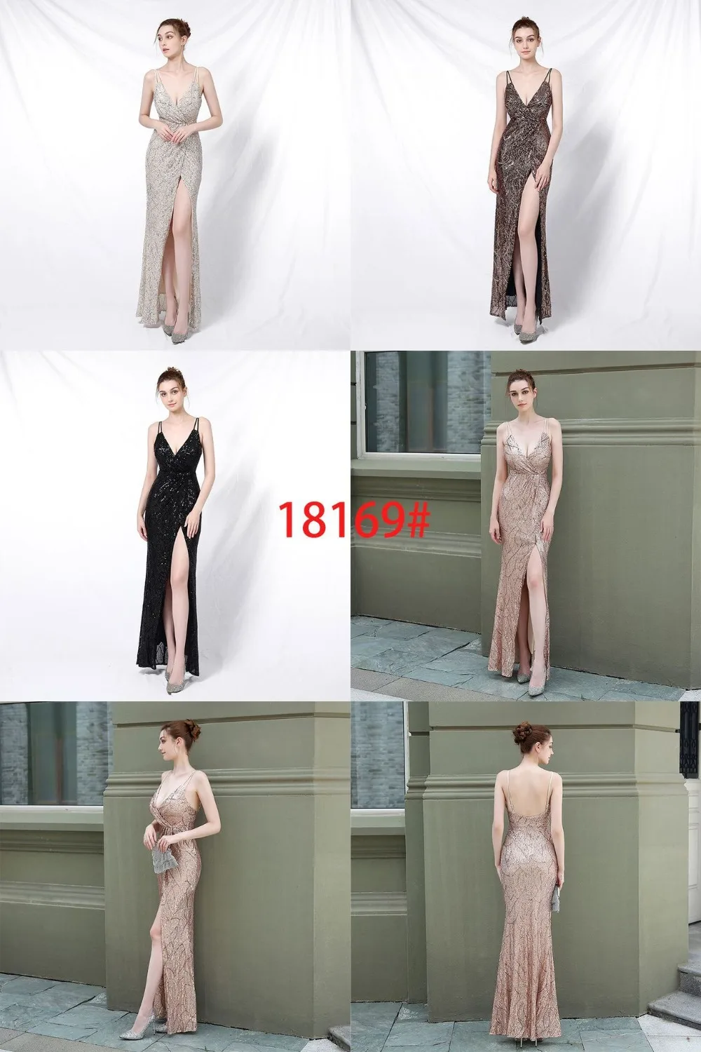 Gold Sequins Spaghetti Strap Deep V Neck Backless Open Slit Luxury Party Dresses For Women 2020 Fashion Elegant Night Club Dress (2)