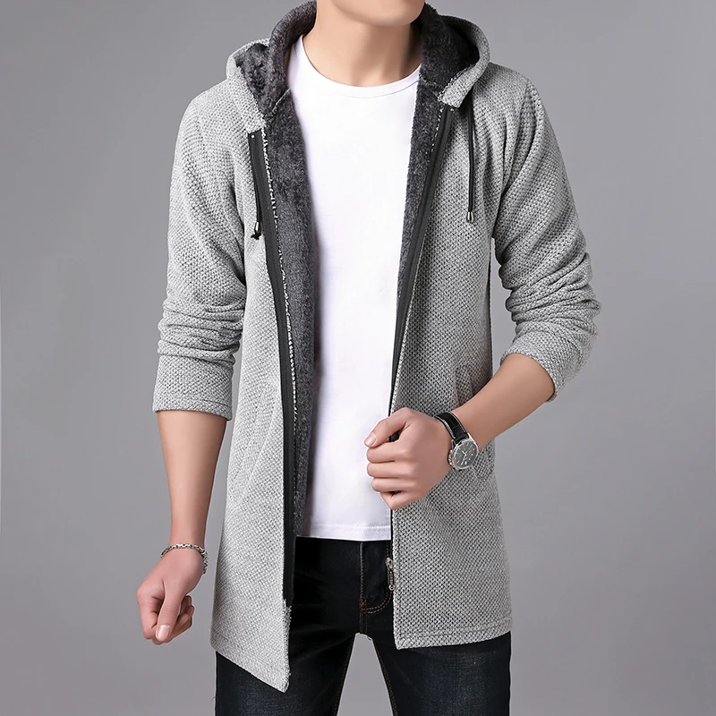 Cárdigan Largo Con Capucha Y Cremallera Para Hombre - Forro Polar, Ajuste Regular, Abrigo De Punto