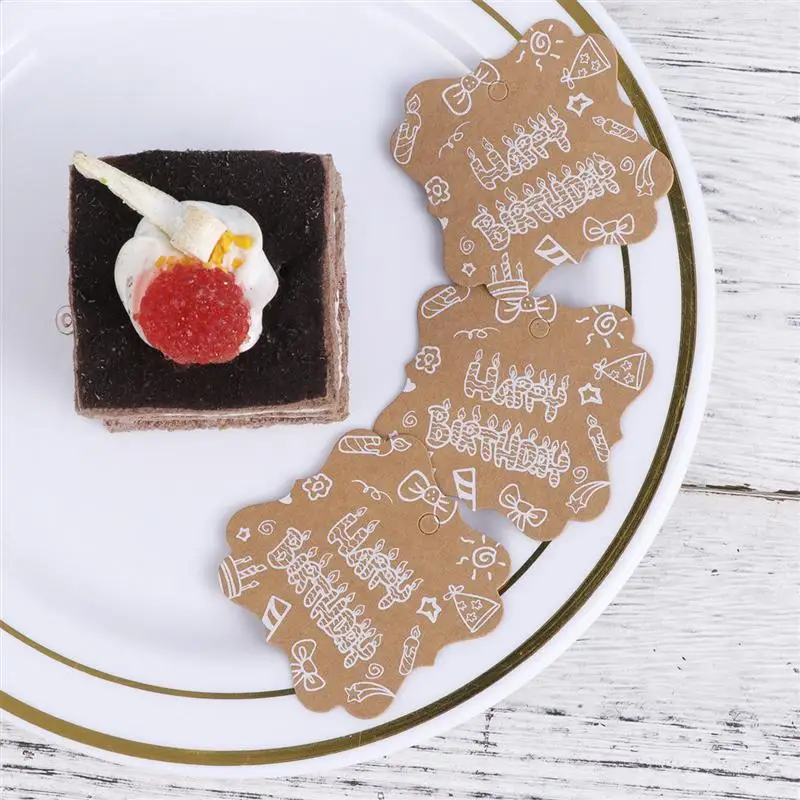 50 шт. крафт бумага Висячие бирки белые кружевные печатные для выпечки пищевая