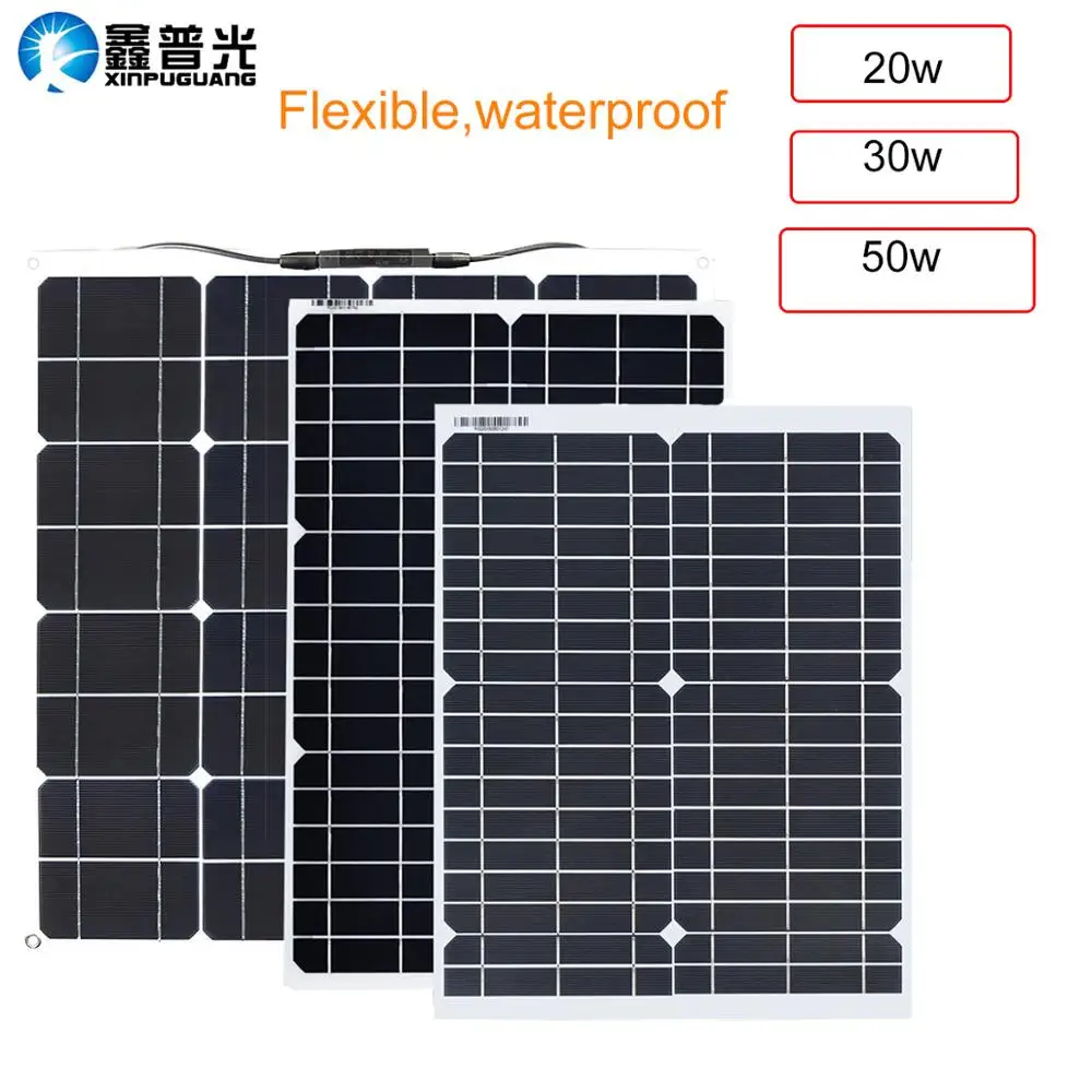 20W 30W 50w flexible solar panel kit 12v battery system 5v USB for phone light Phone car boat Charger Home Hiking camping | Электроника