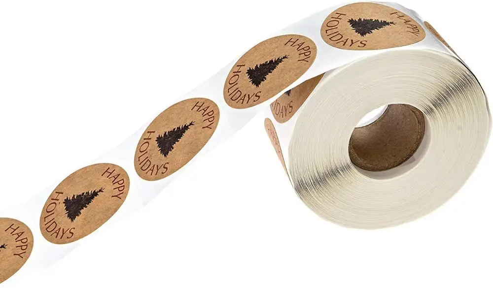 Christmas Stickers 500pcs roll Inch Christmas Tags Happy Holidays with Single Black Tree Sticker Gift Stickers 4