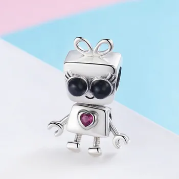 

PANDACH Fashion 925 Sterling Silver Beads Robot Girls Charms Fit Original Pandora Bracelets Pendant Women Jewelry Making C885
