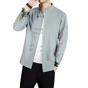

Men's Autumn Tang Suit Cotton Shirt Young Man Long Sleeve Chinese Style Retro KungFu Stand collar Clothes Plus Size M-4XL 5XL
