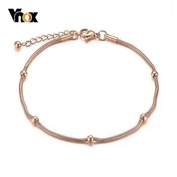 

Vnox Simple Snake With Beads Charm Bracelets for Women Rose Stainless Steel Link Chain Elegant Female Party Jewelry Adjustable