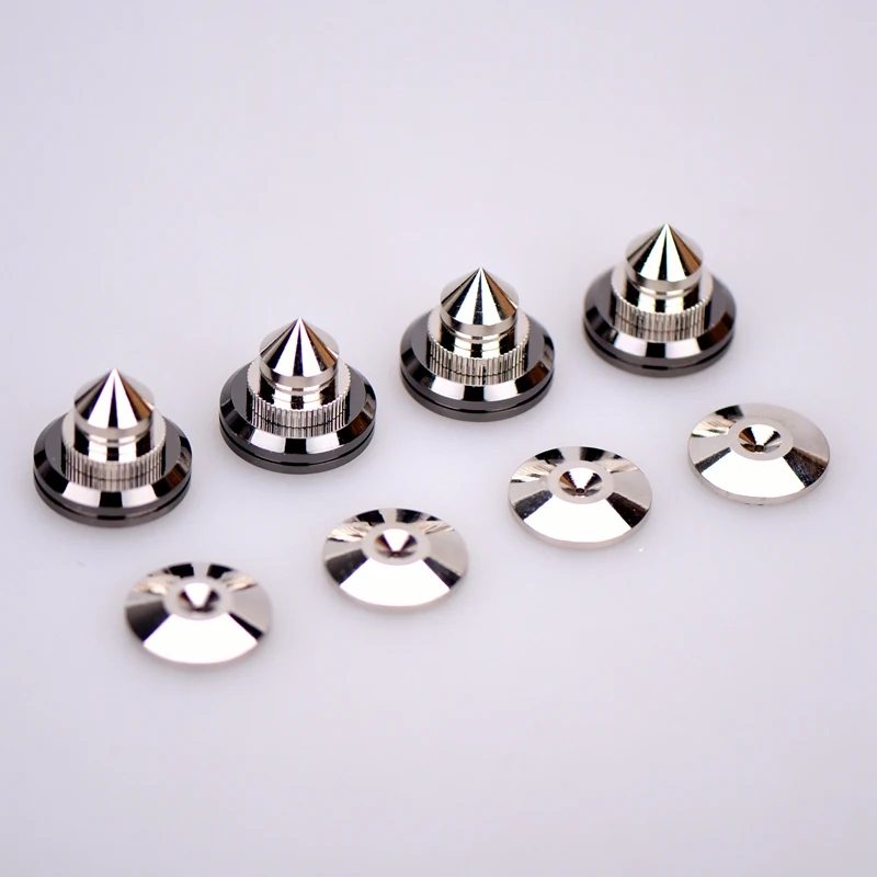 4 Sets Speakers Stand Feet Foot Pad Pure Copper Silver Loudspeaker Box Spikes Cone Floor Foot Nail M28x26