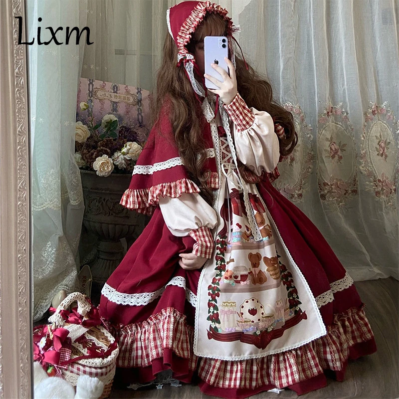 Gothic Lolita Dress Victorian Little Red Riding Hood Cosplay Christmas New  Year Red Cape Girl Op Long Sleeve Dress Fairy Tales - AliExpress 200000532